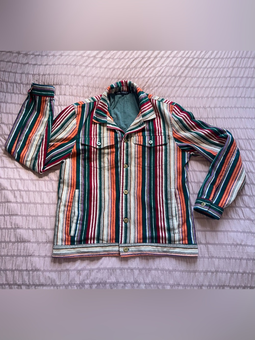 Zara Striped Multicolor Button-Up Trucker Jacket Men’s L